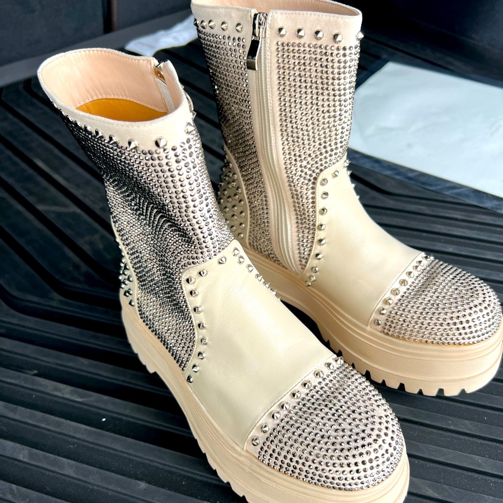 Azelea Wang Bone Studded Combat Boots Lloyd